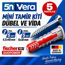 5N Vera Fischer Duopower 6X30 Dübel ve 4,5X40 Vida Seti | 5 Dübel + 5 Vida, 10 Parça Kutulu Mini Tamir ve Montaj Kiti