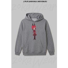 Zoka Wear Hazbin Hotel Alastor2 Ön Baskılı Kapüşonlu Sweatshirt