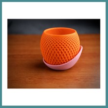 Bezos 3D Baskı Küre Saksı - Kafes Dokulu Iki Parçalı Dekoratif Saksı - Turuncu-Pembe Mac