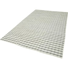 185X300 cm Çizgili Kilim Beyaz Çizgili Yün El Dokuma Modern Geometrik Etnik Eskitme Desenli Boho Oturma Odası Salon Yolluk Koridor Mutfak Halısı