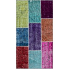 80X150 cm Iskece Bej Patchwork Yün El Dokuma Modern Geometrik Etnik Eskitme Desenli Boho Oturma Odası Salon Yolluk Koridor Mutfak Halısı