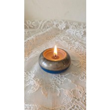 El Yapımı Reçine Mumluk, Mavi ve Gümüş Renk, Tealight Uyumlu, Yuvarlak Şekil