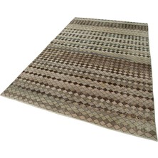 171X278 cm Kareli Kilim Kahverengi Kareli Yün El Dokuma Modern Geometrik Etnik Eskitme Desenli Boho Oturma Odası Salon Yolluk Koridor Mutfak Halısı