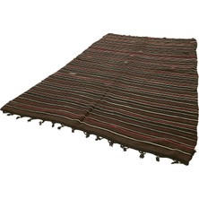 210X341 cm Çizgili Kilim Kahverengi Çizgili Yün El Dokuma Modern Geometrik Etnik Eskitme Desenli Boho Oturma Odası Salon Yolluk Koridor Mutfak Halısı