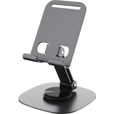 Metal 360 Dönebilen Ayarlanabilir Telefon Masa Üstü Standı Standart M-360 Üst Kısım Aşağı Yukarı ve Alt Kısım Sağa Sola 360 Derece Dönerli (Uzay Grisi