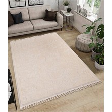 Dekoratif Modern Naturel Kayma Yapmayan Yıkanabilir Pamuk Dokuma Kilim Saçaklı 7017B Bej 120 x 180