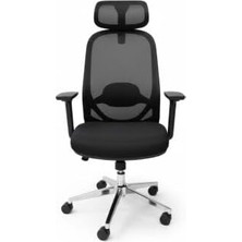 Atom Ofis Napoli Black Yönetici Çalışma Koltuğu, Siyah, Mesh Sırt, Hareketli Bel Desteği, Alüminyum Ayak, 74X52X52 cm