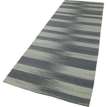101X300 cm Degrade Kilim Gri Çizgili Yün El Dokuma Modern Geometrik Etnik Eskitme Desenli Boho Oturma Odası Salon Yolluk Koridor Mutfak Halısı