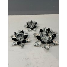 Peramari Dekoratif Kristal Cam Üçlü Cam Lotus Mumluk Siyah Siyah