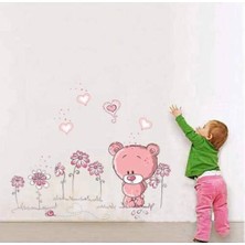 Sevimli Pembe Ayıcık Bebek ve Çocuk Odası Dekor Süsleme Ev Duvar Sticker Pvc