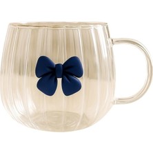 Cam Kupa – Mavi Kurdele Detaylı,ısıya Dayanıklı, Şeffaf Kahve & Çay Bardağı (9X10 Cm, 300 Ml)