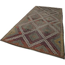 177X385 cm Geometrik Kilim Kahverengi Geometrik Yün El Dokuma Modern Geometrik Etnik Eskitme Desenli Boho Oturma Odası Salon Yolluk Koridor Mutfak Hal
