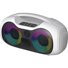 GD-2403 Mikrofonlu Rgb Tws Çift 4 Inç Stereo Bass Kablosuz Karaoke Hoparlör Beyaz