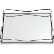 Gümüş Aynalı Dikdörtgen Metal Tepsi, 38X26 Cm, Şık Sunum Için Sofistike Servis Tepsisi