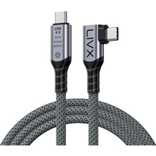 Usb4 Kablo 90 Derece Usb-C To Usb-C 40GBPS Veri Aktarım, 240W Pd Hızlı Şarj, 8K@60Hz Görüntü Desteği, Thunderbolt 3/4 ile Uyumlu, Örgülü Dayanıklı Şar
