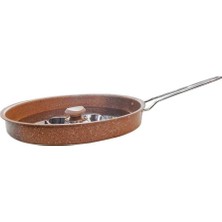 Paslanmaz Granit Hamsi Tava Metal Kapak Çelik Sap Siyah-Kahve 32X4CM 3222.32.SKHV