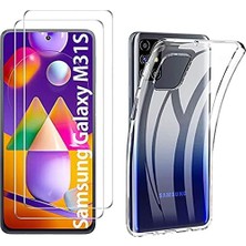 Galaxy M31S Anti-Scratch-Temperli Cam Ekran Koruyucu 2 Adet +Crystal Şeffaf Silikon