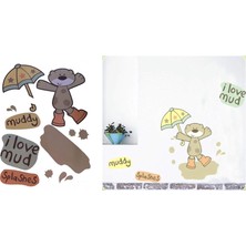 Duvar Süsü (Sticker) Çamurlu Ayı Desenli Pvc