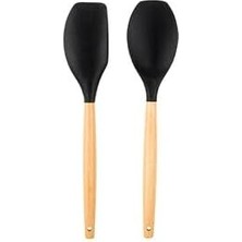 Bambu Saplı Füme Renkli Silikon Büyük Kaşık ve Spatula Seti (Elvin Home Concept)