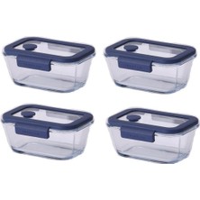 Fika Glace Mavi Vakumlu Cam Saklama Kabı, 460 Ml, 4 Parça Set
