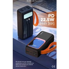 Simex 30.000 Mah Powerbank 30000 Mah Ekranlı 22.5W Pd Hızlı Şarj Fenerli Kablolu Type C Lighting