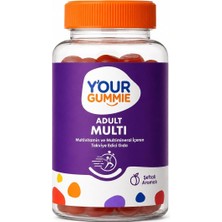 Adult Multi Multivitamin ve Mineral Takviye Edici Gıda, Şeftali Aromalı, A, C, D3, E ve B Vitaminleri, Çinko, Iyot, Glutensiz, 60 Gummy