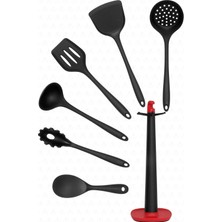 Claris Standlı Isıya Dayanıklı Yanmaz Yapışmaz Silikon Spatula Seti 7 Parça Siyah