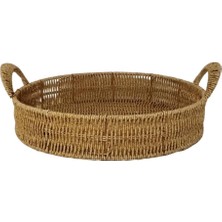 Mien Dekoratif Dayanıklı Çok Amaçlı Rattan Yuvarlak Tepsi Büyük Boy (L)