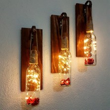 LED Işıklı,şişe Model Duvar Aplik, Üçlü Set (Ceviz)