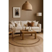 Trikotlu Bohem Tarzı Yuvarlak Jüt Kilim Bej 100 x 100