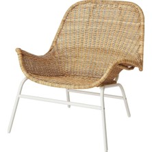 Rattan Berjer Koltuk, 60X60 Cm, Beyaz Metal Çerçeveli