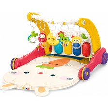 Piyanolu 2'si 1 Arada Bebek Yürüteci ve Tavşan Desenli Kırmızı Oyun Halısı, Müzikli Aktivite Oyuncağı BIB-6016