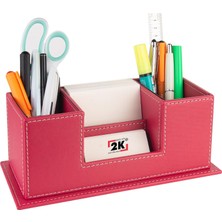 Masaüstü Deri Organizer Kalemlik 4 Gözlü Desktop Organizer Rainbow Vegan 10X12X25 Cm. Fuşya