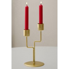 2 Li Metal Asimetrik Gold Şamdan Dekoratif Mumluk CIN993SR