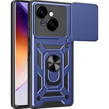 Tecno Spark Go 1 2025 ile Uyumlu Kılıf Sürgülü Mavi Panther Yüzüklü Silikon Orijinal (Tecno Spark Go 1 2025 ile Uyumlu, Sürgülü Mavi)