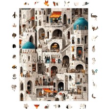 Ahşap Puzzle Yetişkin - Labirent Evler - 450 Parça, 29 x 39 cm - Yapıştırıcı Folyo Dahil - Benzersiz Şekilli Parçalar &amp; Özel Figürler - R1-21
