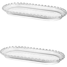 2 Li Lüks Cam Servis Sunumluk Oval Kayık Tabak Love Seri 25 * 13CM