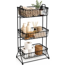 3 Katlı Metal Sepet Organizer Düzenleyici, Banyo Mutfak Kiler Için Çok Amaçlı Siyah Tel Raf, Ayaklı Depolama Saklama Standı, Havlu Erzak Deterjan Düze