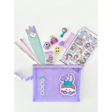 Kawaii Purple Dream 9 Parça Mor Masal Dünyası Çocuk Kırtasiye Seti/file Çanta/sticker/kalem/silgi