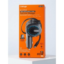 Linkage Lnc-04 60W Geri Çekilebilir Usb-C Kablolu Hızlı Araç Şarj Aleti