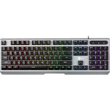 KB121 USB Kablolu Oyuncu Klavye - Makro Tuşlu, Rainbow Efektli, Mekanik Hisli Sessiz, Membran Gaming Türkçe Q Klavye Metalik Gri