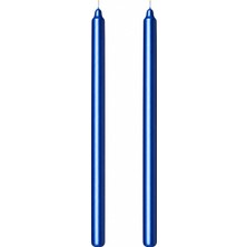 2'li Koyu Mavi Metalik Şamdan Mum Seti 25 cm – Dekoratif Ince Şamdan Mum, Kokusuz Parafin WAX,%100 Pamuk Fitil, El Döküm, Uzun Süre Yanma (~10 Saat),