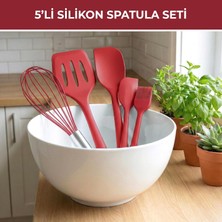 Silikon Spatula Seti 5'li - Çırpıcılı, Yapışmaz Tava Uyumlu, Isıya Dayanıklı Mutfak Seti (Kırmızı)