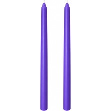 2'li Mor Şamdan Mum Seti 25 cm – Dekoratif Ince Şamdan Mum, Kokusuz Parafin WAX,%100 Pamuk Fitil, El Döküm, Uzun Süre Yanma (~10 Saat), Şık Sofra, Dav
