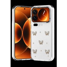 Xiaomi 17 Pro Max ile Uyumlu Kılıf Airbag Köşeli 2mm Kamera Çıkıntı Korumalı Simli Şeffaf Baskılı Z-Kutup Kapak Mi 17 Pro Max Kılıf Kelebek