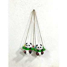 Balkon Süsü Dekoratif Panda Sarkıt Süs, Bahçe ve Balkon Dekorasyonu, 2'li Set, Yeşil Bambu Detaylı