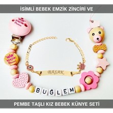 Tr Isimli Bebek Emzik Zinciri ve Künye Seti, Altın Renk, Zirkon Taşlı