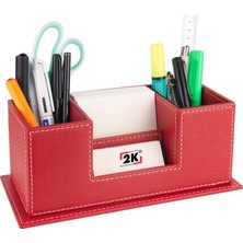 Masaüstü Deri Organizer Kalemlik 4 Gözlü Desktop Organizer Rainbow Vegan 10X12X25 Cm. Kırmızı