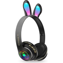 Tavşan Kulaklı Bluetooth Kulaklık, Renkli LED Işıklı, 5.0 Versiyon, Ayarlanabilir Büyüklük, Hafıza Kart Girişli, 40MM Kulaklık, 6 Saat Kullanım Süresi