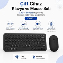 Çift Cihaz Bağlantı Özellikli Klavye ve Mouse Set 2.4g+Bt Kablosuz Siyah KM902